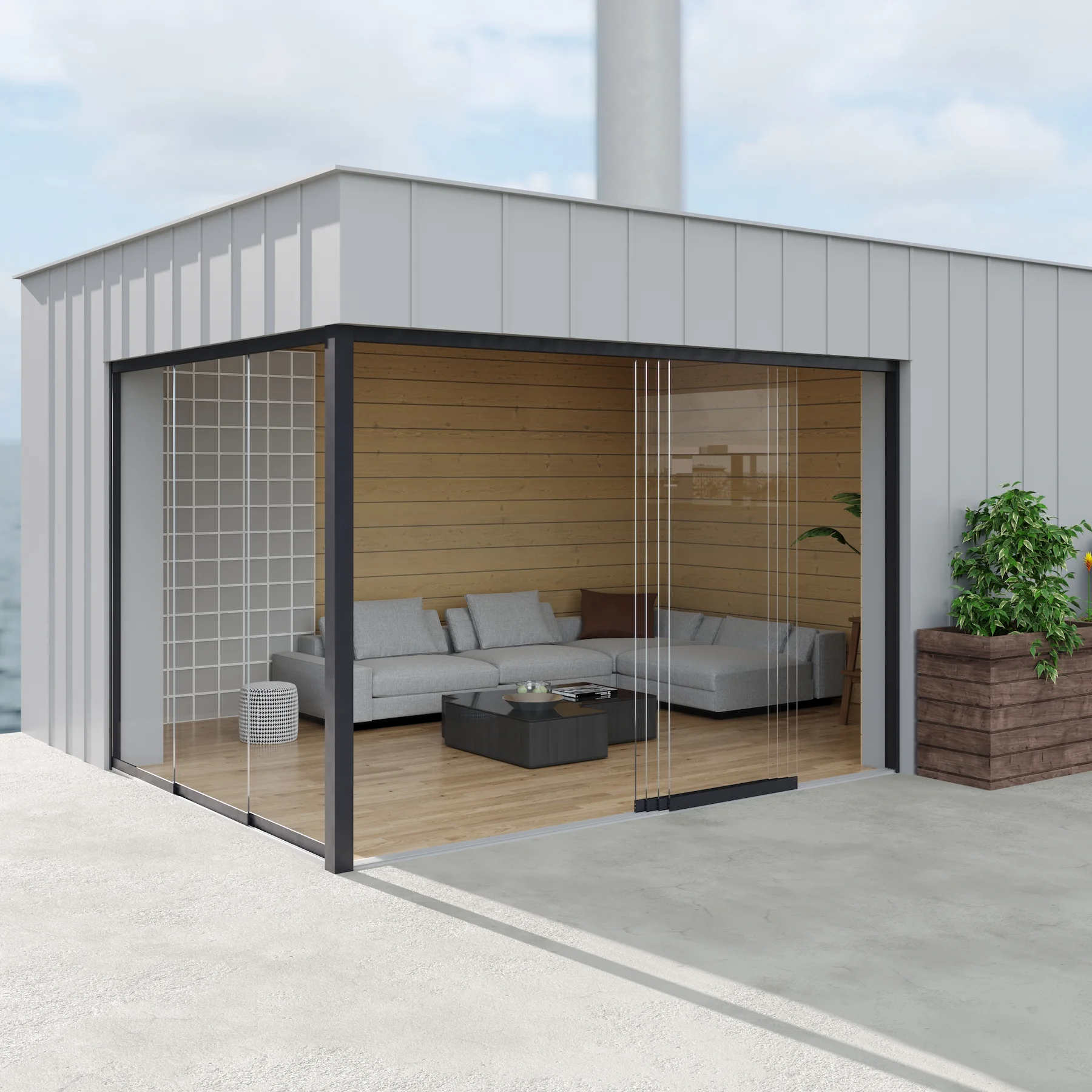 Veranda met 4 rails glazen schuifwand