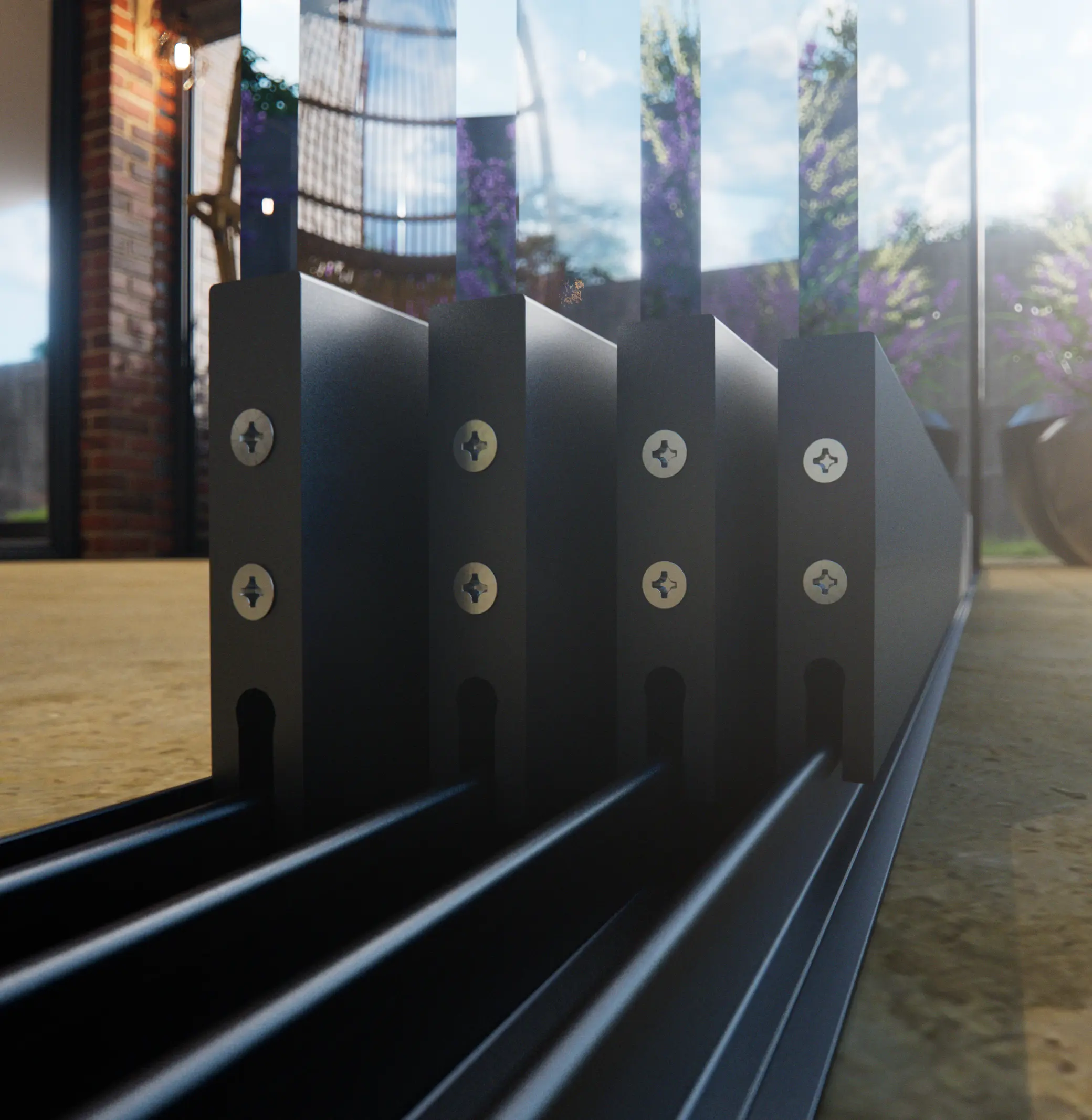 4 spoor glazen schuifwand zwart