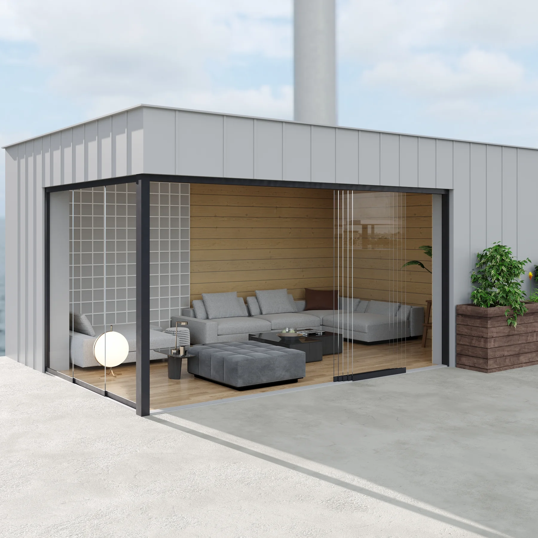 veranda met 5 spoor glazen schuifwand