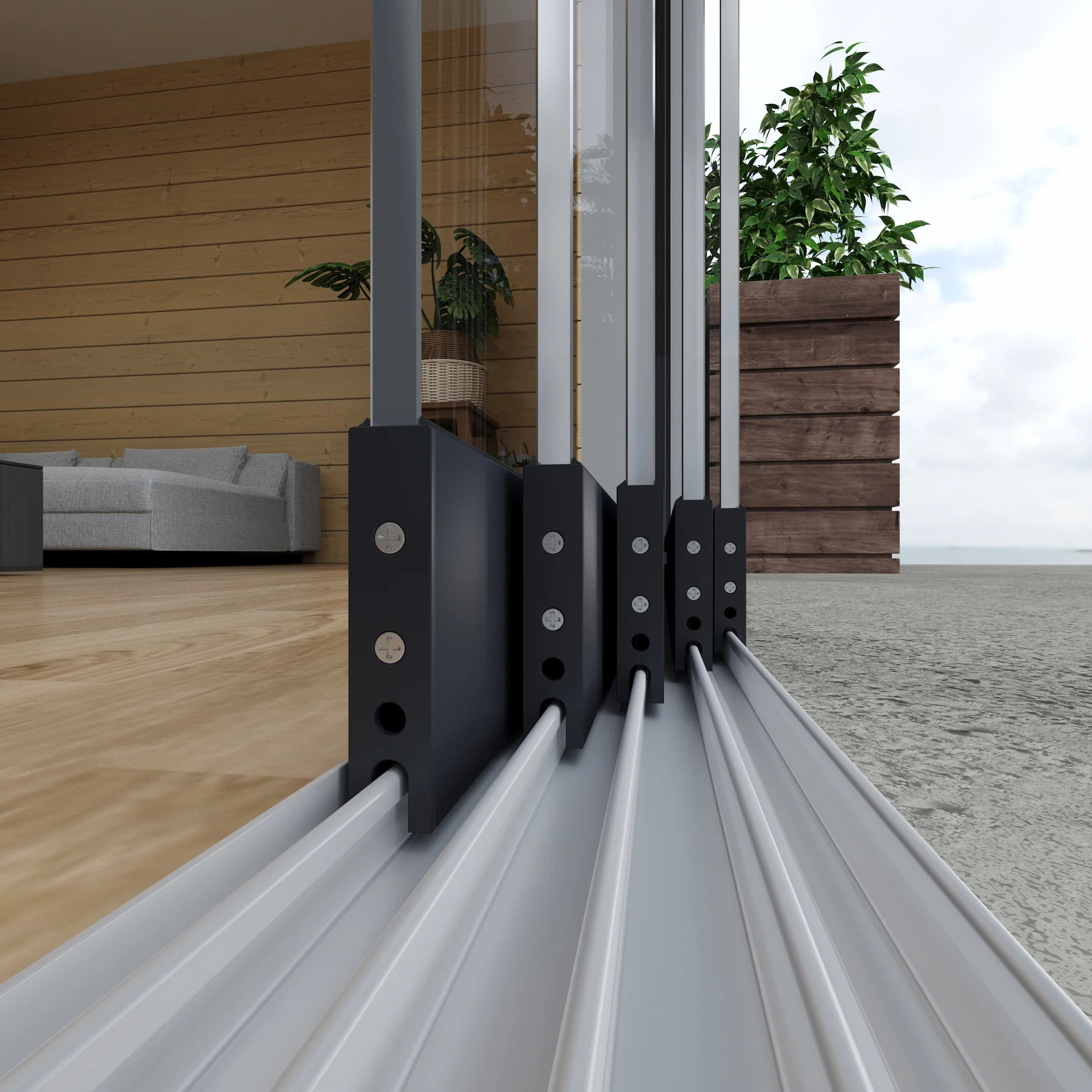 5 spoor doorsnede van rails