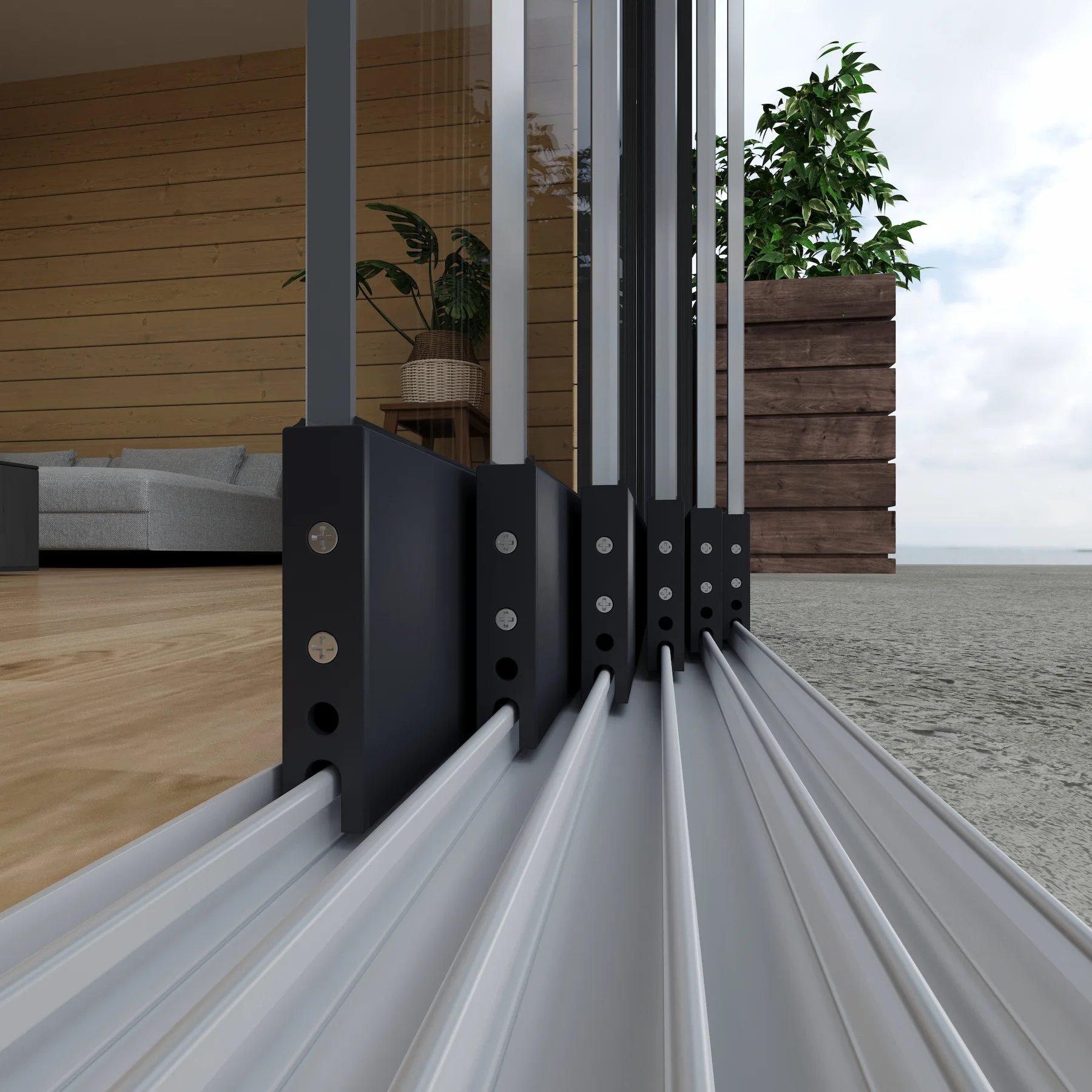 6 spoor doorsnede van rails