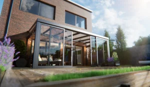 Banner van EG Veranda Home scherm met glazen veranda.